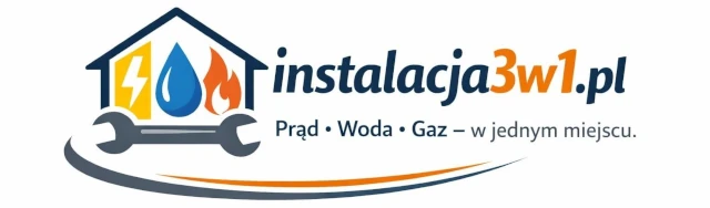 Kolorowe poziome logo Instalacja3w1 elektryk, gazownik, hydraulik